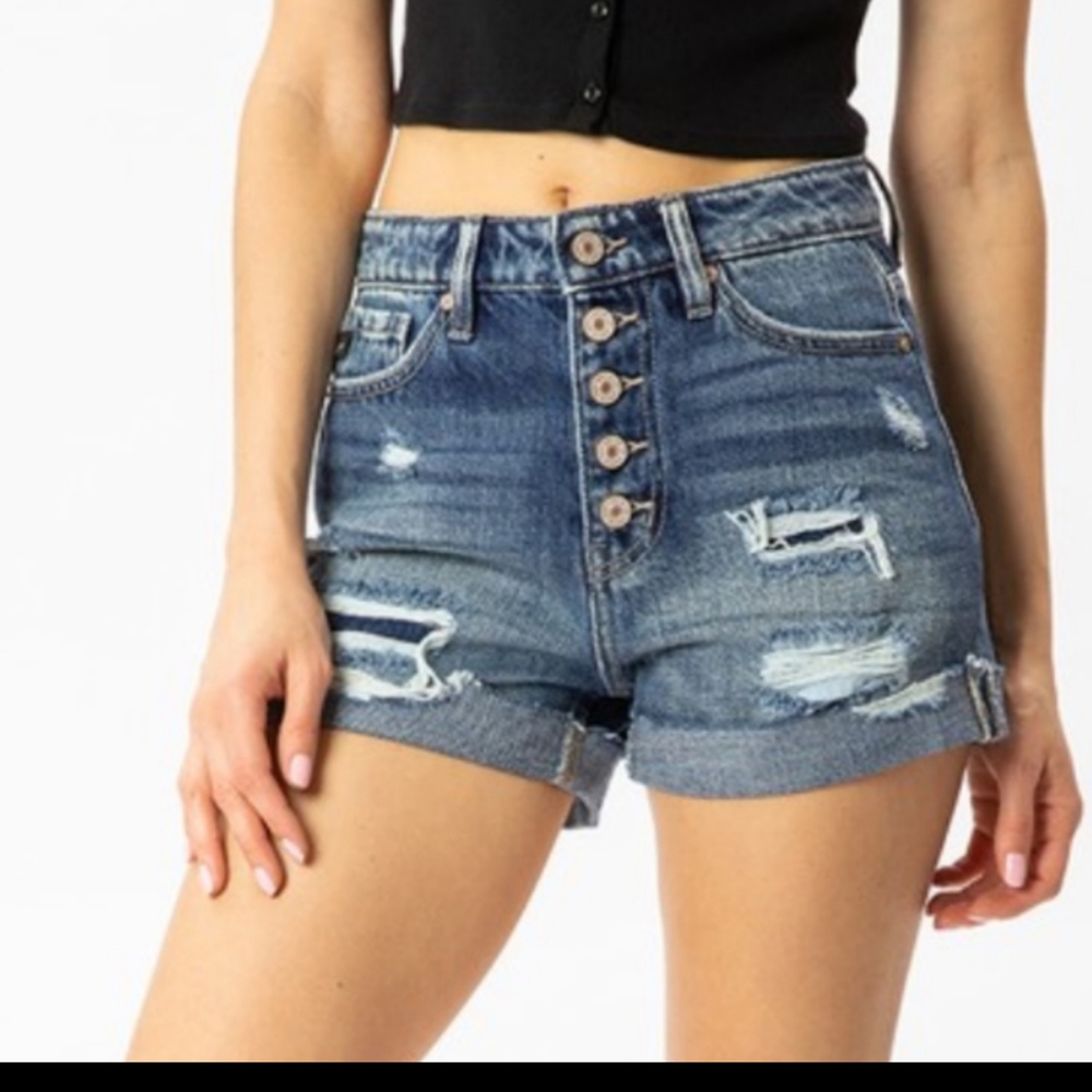 KanCan Distressed Denim Shorts Button Fly NWT